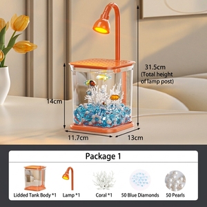 完整方形豪华斗鱼缸套装 2L 桌面水族箱，带超透明 LED 灯盖装饰（塑料） - Product Image 6