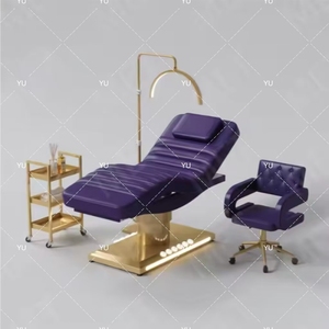 Lit de beauté moderne en tissu rouge pour salon, base dorée de luxe, mobilier de salon, lit cosmétique pour cils avec chariot - Product Image 3