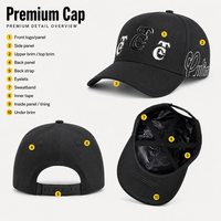 Casquette de baseball noire ajustable de haute qualité avec logo brodé 3D personnalisé et strass, vente en gros directe usine