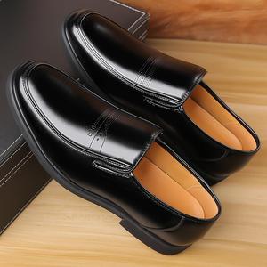 Men Leather Loafers Round Toe Slip-On Office Career Dress <b>Shoes</b> <b>Height</b> <b>Increasing</b> Autumn Solid Color Rubber Outsole - Product Image 4