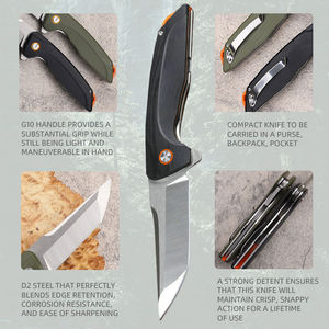 Toptan 3.5 ''D2 çelik G10 kolu Tanto EDC taktik avcılık açık kamp için katlanır çakı - Product Image 4