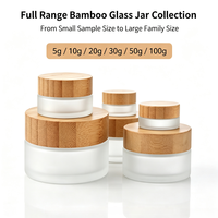 Pot en verre avec couvercle en bambou écologique, pot en verre transparent givré à paroi épaisse pour crème pour le visage, beurre corporel, emballage cosmétique, logo personnalisé