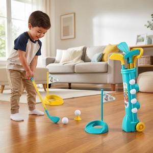 Ensemble de golf pour enfants 48 cm, 3 clubs, 4 balles, 2 tees, 2 coupes de putting, sac de transport à roulettes, jouet de sport intérieur/extérieur, <span class=keywords><strong>cadeau</strong></span> pour enfants - Product Image 6