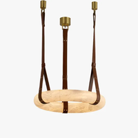 Lustre moderne minimaliste de luxe, luminaire suspendu en albâtre espagnol avec corde en cuir pour salon, chambre à coucher, hôtel