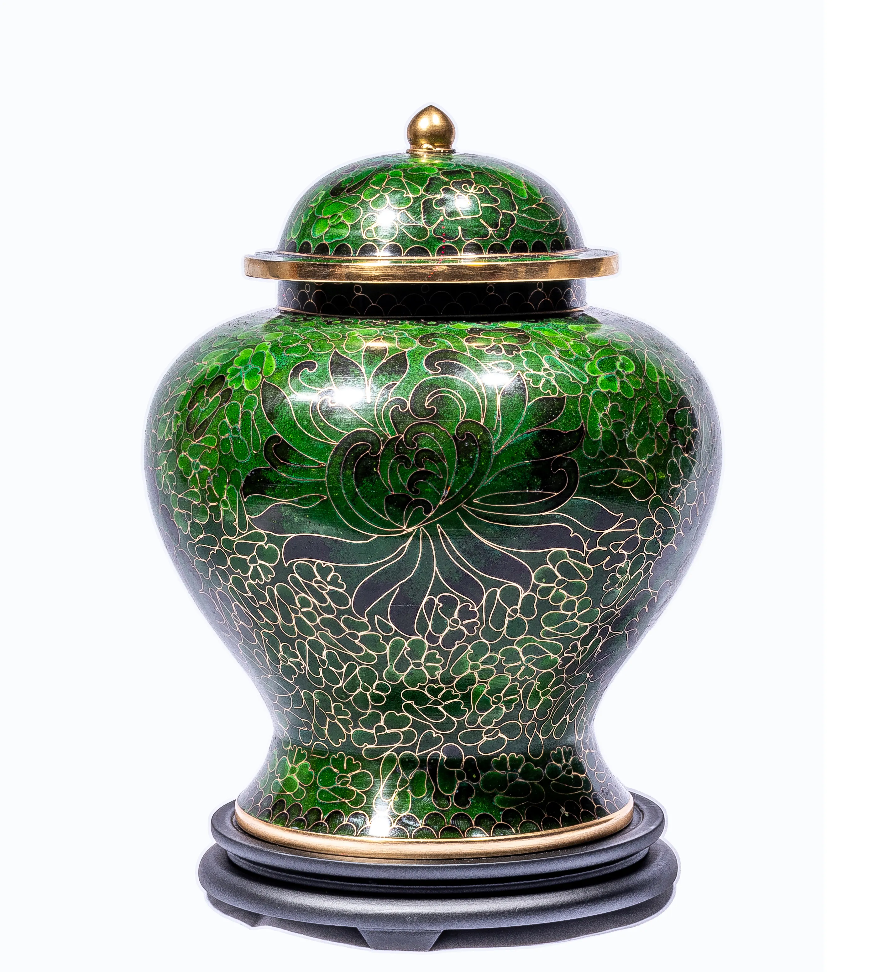 Urna de cenizas de cremación para adultos, de Metal, Cloisonne, verde, bosque chino, P469