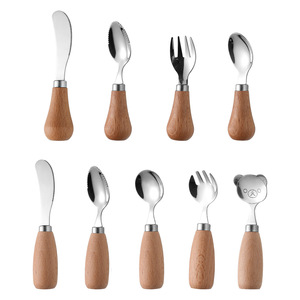 Vaisselle pour enfants avec manche en bois, couteau et fourchette pour enfants en acier inoxydable 304, cuillère pour bébé - Product Image 6