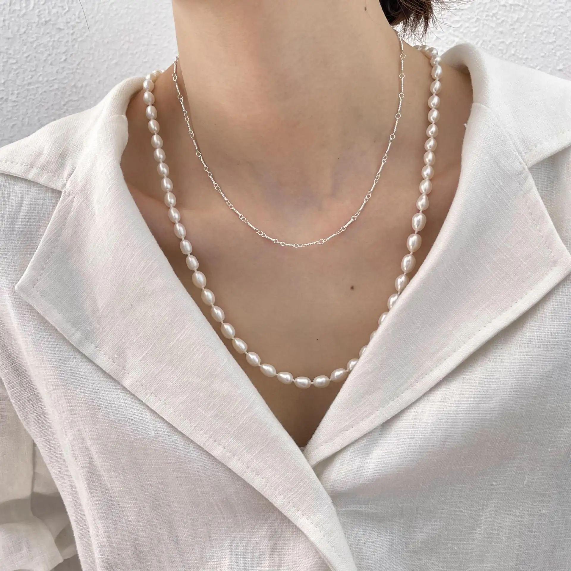 Collares de perlas barrocas de agua dulce para mujer, joyería coreana, Plata de Ley 925, oro largo