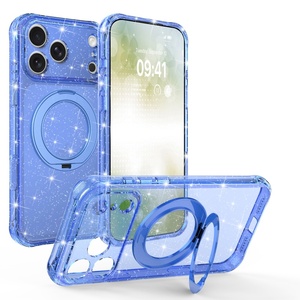 เคสโทรศัพท์ใสแบบแม่เหล็กวิบวับสำหรับ iPhone 18 15 16 17 Pro Max พร้อม 360 °   ฝาครอบกันกระแทกแบบมีปุ่มสัมผัส AI พร้อมขาตั้งแบบวงแหวน - Product Image 1
