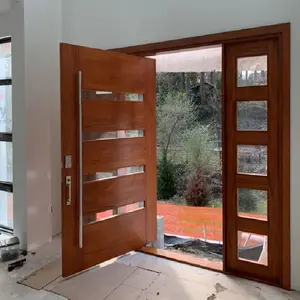 Luxury House Pivot Entry Door External Solid Wood Door With Glass