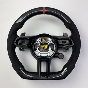Volante de fibra de carbono brillante de base plana con pala de cambio roja de 12 marcas <span class=keywords><strong>SC</strong></span> para <span class=keywords><strong>Porsche</strong></span> <span class=keywords><strong>911</strong></span> 992 - Product Image 6