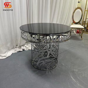 LEDA Custom Wedding Banquets Events Circle Silver Frame Rose Hollow Pattern <b>Table</b> Stainless Steel Hotel Dining <b>Table</b> - Product Image 2