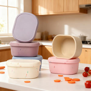 Boîte à lunch carrée pour bébé en silicone de qualité alimentaire 200 ml avec couvercle, résistante aux chutes, compatible micro-ondes haute température - Product Image 4