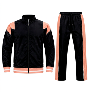 Custom Men Black Peach Tracksuit Zipper Jacket Side Stripe Sweatpants Sportswear Set Running Fitness <b>Jogging</b> <b>Suit</b> OEM Wholesale - Product Image 1