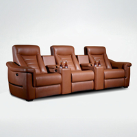 Fauteuil de cinéma électrique professionnel 3 places avec commandes multimédias indépendantes pour hôtel, villa, cinéma
