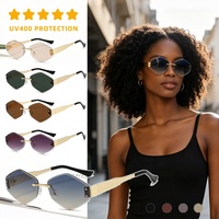 Dernières tendances de la mode, lunettes de soleil vintage carrées sans monture en métal, protection UV 400, luxe, coupe diamant, pour femmes