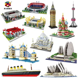 PZX arquitectura mundial Mini juego de bloques de construcción montaje Sydney Opera House <span class=keywords><strong>Big</strong></span> Ben ladrillo Juguete DIY campo de fútbol juguete de construcción - Product Image 1