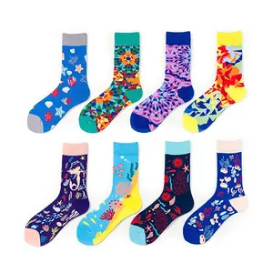 Fashion Design Jacquard Knitted Crew Sports Socks Custom Pattern Funny Colorful Cotton Men Women Socks