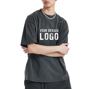 Camiseta de Hombre de Color Sólido, Estilo Holgado con Hombros Caídos, Cuello Redondo, Lavado Vintage, Alta Calidad, Primavera-Verano - Product Image 2