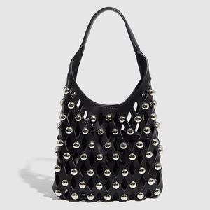 Nouveau sac à main décontracté grande capacité pour l'été, couleur unie, style punk avec rivets ronds incrustés, sac à bandoulière tendance pour femme, Tanjing - Product Image 1