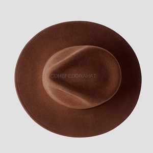 Fedora หมวกปีกแข็ง-หมวกสักหลาดขนสัตว์หมวกกว้างแข็งคุณภาพสูงฤดูหนาวขน100% สีทึบคลาสสิก - Product Image 4