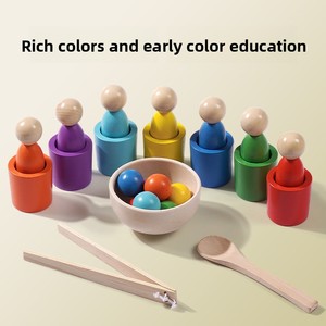 Juguete Educativo de Madera Montessori Transfronterizo: Vasos de Clasificación de Siete Colores para Entrenamiento de Concentración Infantil - Product Image 5