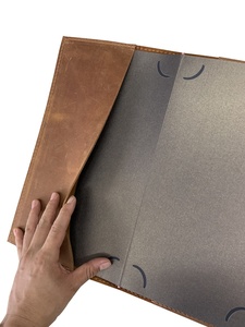 מותאם אישית העליון cowhide תפריט עור cowhide עם כיסים נכנס מחזיק דפים פנימיים - Product Image 5