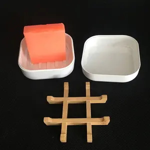 ZERO PLASTIC Sustainable Natural Bamboo Soap Holder Dish Travel Case With Drainer Tray Square For Daily Cleansing Bars Of Family
