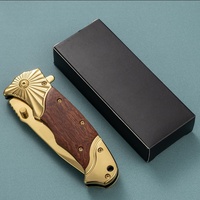 Couteau de poche pliant doré personnalisé avec logo, manche en bois, EDC, pour camping, survie, chasse, couteau utilitaire pliable