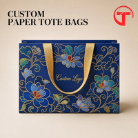 Sac cadeau en papier bleu marine personnalisé avec impression dorée, emballage cadeau haut de gamme de luxe pour produits culturels et artistiques