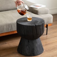 Table d'appoint en bois massif de style Wabi-Sabi moderne, tabouret en bois carbonisé avec pieds en tissu, tabouret bas d'automne B&B, décorations pour le salon