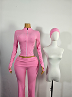 Ensemble de survêtement de fitness deux pièces pour femme avec pantalon long et fermeture éclair, personnalisable avec logo, idéal pour l'hiver et les loisirs.