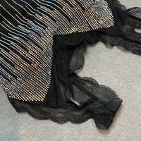 Débardeur femme en dentelle française à bretelles larges, élastique, mi-long, avec strass pour le dos