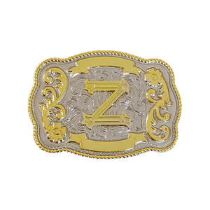 เข็มกลัดโลหะผสมสไตล์คาวบอยตะวันตกแบบวินเทจ ตัวอักษรเริ่มต้น ABCDMRJ ถึง Z โลโก้สีทอง สำหรับผู้ชายและผู้หญิง - Product Image 4