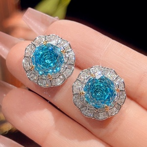 Factory Wholesale High Quality Eco-friendly Copper Rose Cut 16-10MM Sea Blue Cubic Zirconia Necklace <b>Set</b> for Women - Product Image 4