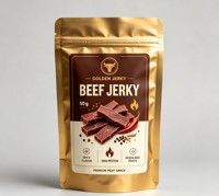 Sachets d'emballage thermoscellables verticaux pour viande séchée, avec fermeture éclair refermable dorée, absorbeur d'oxygène, individuels, en PE, faible MOQ