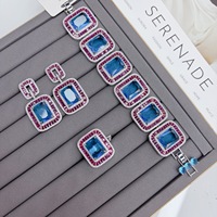Perhiasan TIANSHE Grace Unik Mewah Berkualitas Tinggi Set 3pcs Gelang Anting Cincin Kristal Zirkon Biru Kuningan