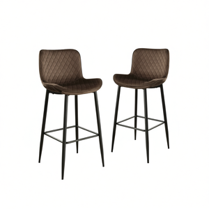 Tabourets de bar modernes, hauteur d'assise 29 pouces, revêtement en velours marron, pieds en métal, meubles de salle à manger de style pub - Product Image 1