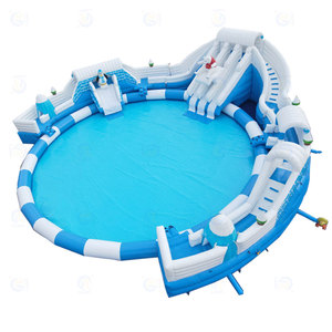 Thương mại nước lớn bơm hơi trắng gấu bắc cực công viên nước lâu đài kết hợp trượt nước với hồ bơi với quạt gió - Product Image 1