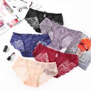 Braguitas de bikini sexys de encaje para mujer, de malla transparente, de talle bajo, antibacterianas, talla grande, de nailon y algodón jacquard. - Product Image 4