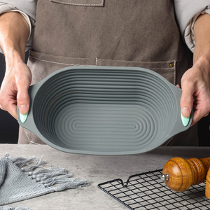 Elegante Cestello Ovale Pieghevole in Silicone <span class=keywords><strong>Grigio</strong></span> per Lievitazione Pane, Banneton per Fermentazione con Impugnatura Comoda - Product Image 6
