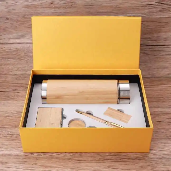 2024 termo de madera promocional USB Flash Drive tarjetero Combo conjunto de regalo de negocios para hombres