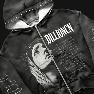 Haut sans manches à capuche personnalisé vintage de haute qualité avec fermeture éclair, appliqué lettre, poche, 100% coton, patch, unisexe, couleur unie, délavé à l'acide - Product Image 2