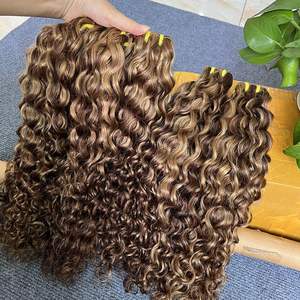 Extensions di Capelli Umani Vergini Ricci Marroni <span class=keywords><strong>4</strong></span>/27 con Highlights per Intrecciare, Vendita all'Ingrosso - Product Image 2