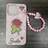 Coque de téléphone PC motif fleur diamant avec chaîne pour iPhone 18 17 16 15 14 13 12 11 et Infinix Smart20 Note60 Smart10 – Housse arrière tendance pour femme