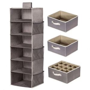 Modern Fabric <b>6</b> Shelf Closet Hanging Organizer Detachable <b>Drawer</b> for Storage Clothes Wardrobe Organization - Product Image 2