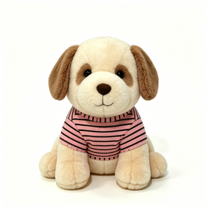 Peluche de Cachorro Acogedor Personalizado - Perro de Peluche Suave Beige y Marrón con Camiseta Rosa a Rayas, Peluche Largo de Cachorro - Product Image 3