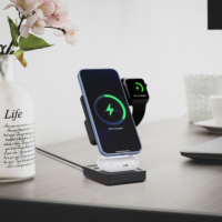 Chargeur sans fil magnétique 3-en-1 pliable en alliage de zinc 25W, station de charge multi-appareils bicolore