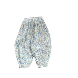 ग्रीष्मकालीन विंटेज प्रिंट फूल लड़कियों के लिए वाइड लेग पैंट बेबी गर्ल पैंट नई ग्रीष्मकालीन बच्चों की कैज़ुअल पैंट