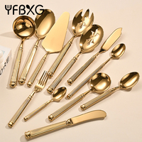 Couverts de luxe forgés, ensembles de couverts en acier inoxydable royal or de haute qualité, ensemble de couverts pour mariage