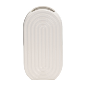 Vaso ovale in ceramica bianca con bordi scanalati, decorazione per la casa, ideale per soggiorno, camera da letto, ufficio, scrivania, ingresso, tavolo. - Product Image 1